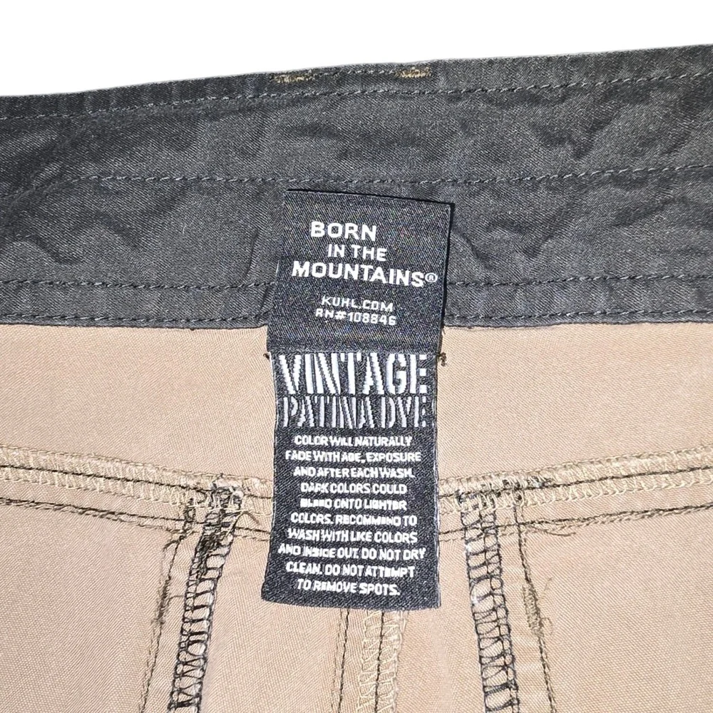 Kuhl Mens Vintage Patina Dye Cargo Shorts Brown Olive Hiking Outdoor Size 34